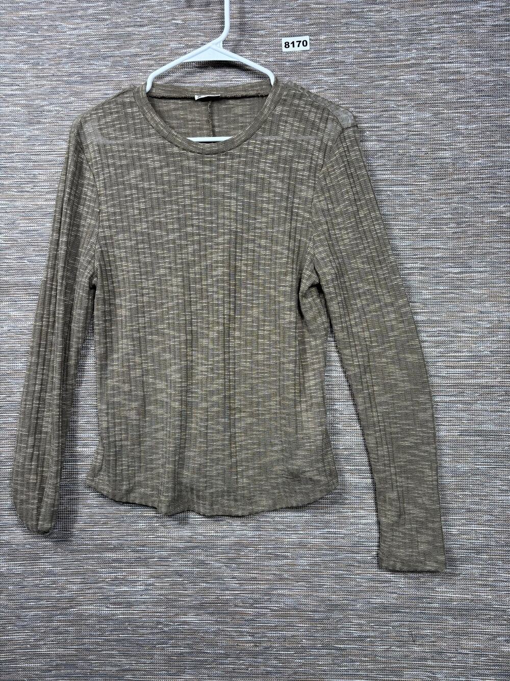 Free People Shirt Womens Large Brown Ribbed Knit Crew Neck Long Sleeve Top